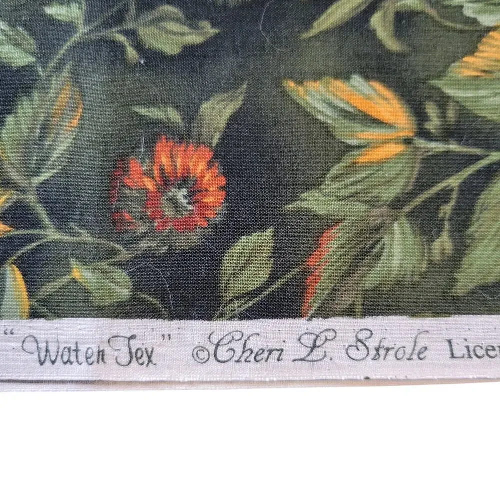 Water Tex Cheri Strole SSI Floral Cotton Fabric 36x42” Green Orange Leaves